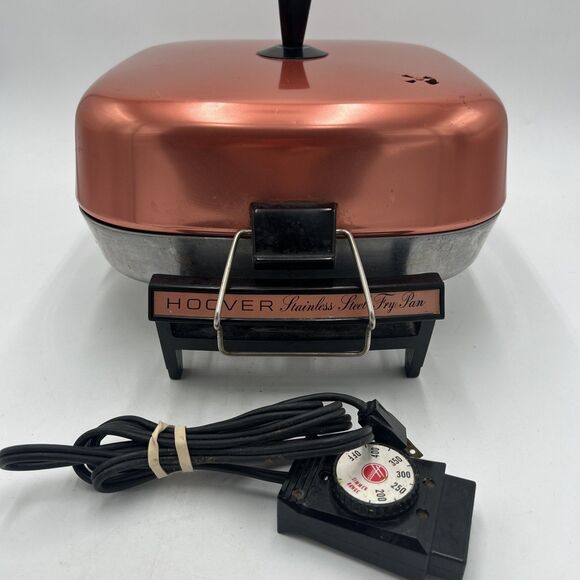Vintage Hoover Stainless Steel Fry Pan Copper Lid with Cord Model 8660 Tested - Picture 1 of 8